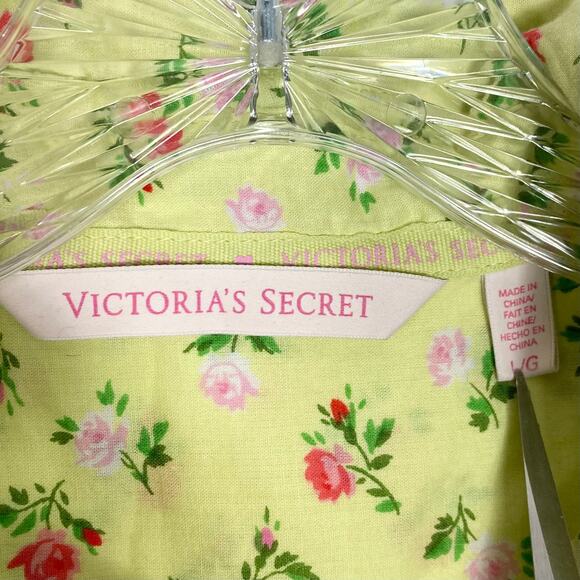 NWOT VICTORIAS SECRET Pajama Shirt Dress L Floral Green Roll Tab Long Sleeve - Picture 2 of 9